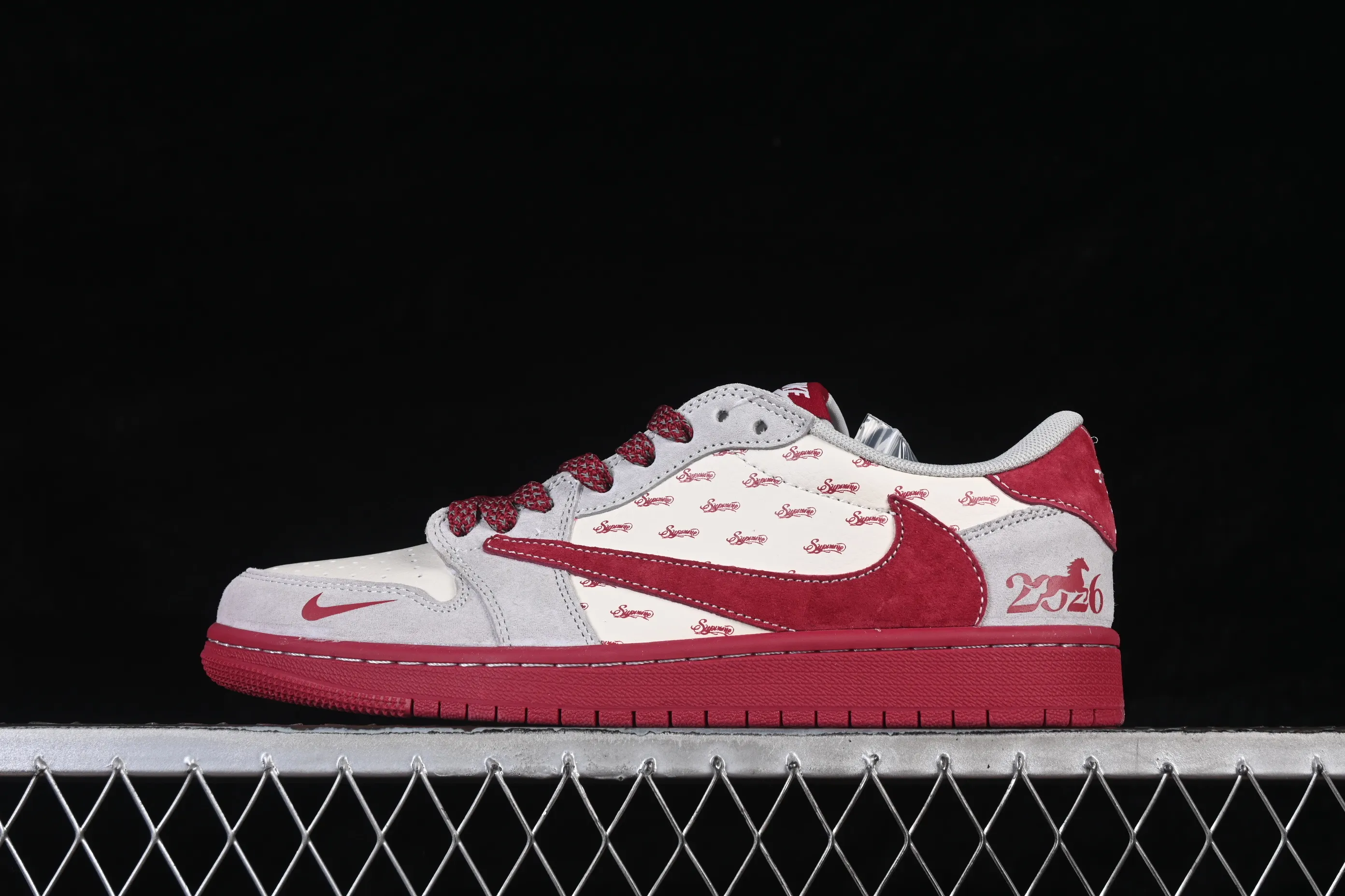 All categories Air Jordan Jordan series basketball shoes Air Jordan 1 Low high-end customized low-top sneakers Air Jordan 1 Low AJ1 Joe 1 Year of the Horse limited edition retro white and red high-end customized low-top retro basketball shoes JP2026-115